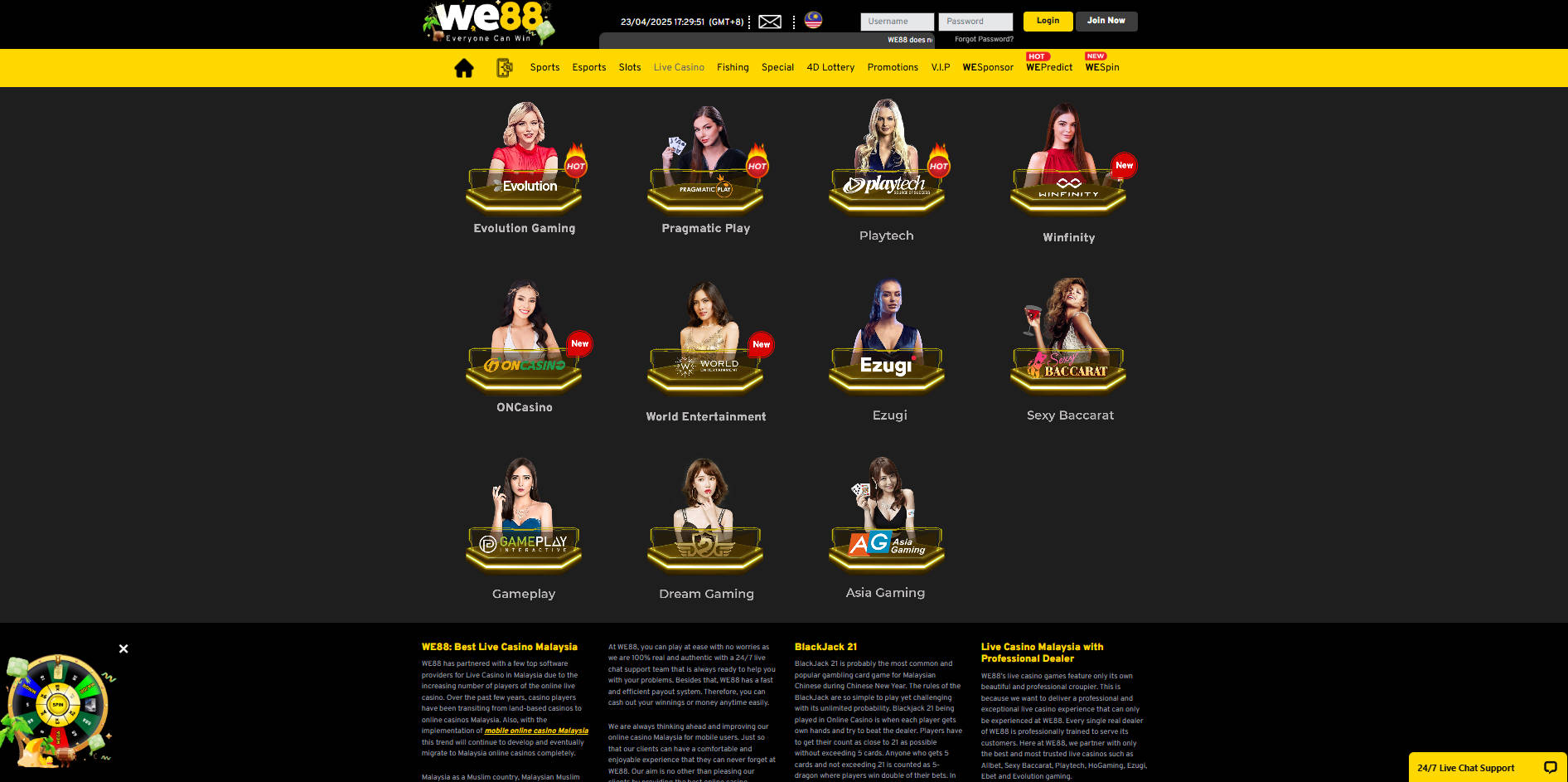 WE88 live casino section